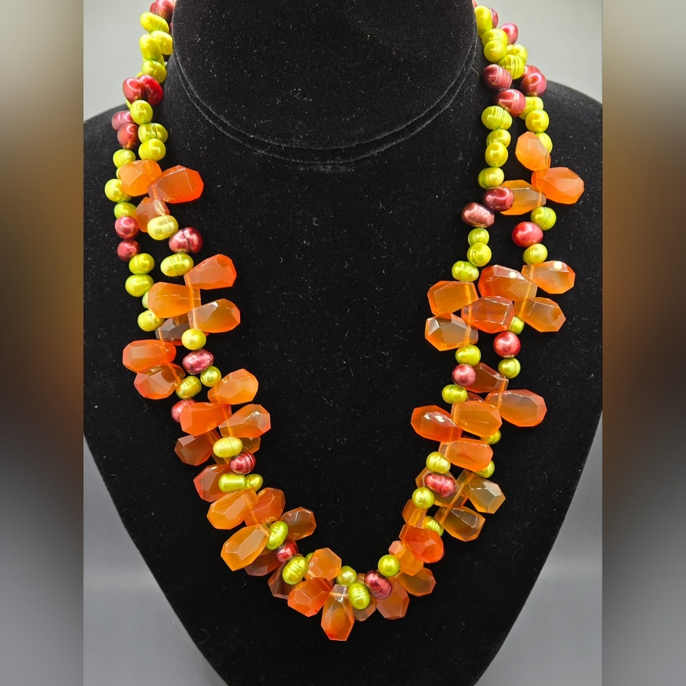 Diana Venezia Necklace Carnelian Stone & Authentic Dyed Pearls Sterling Hardware